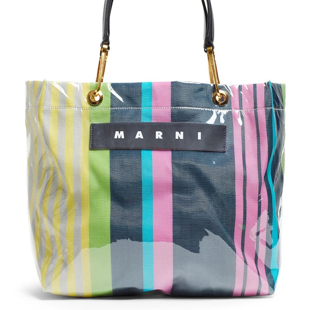 NWT Marni Multicolor Clear Overlay Striped PVC Tote — Green Pink Blue Gray - Picture 2 of 9